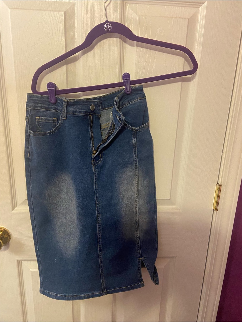 SHEIN Blue Washed Denim Pencil Skirt with Front Slit